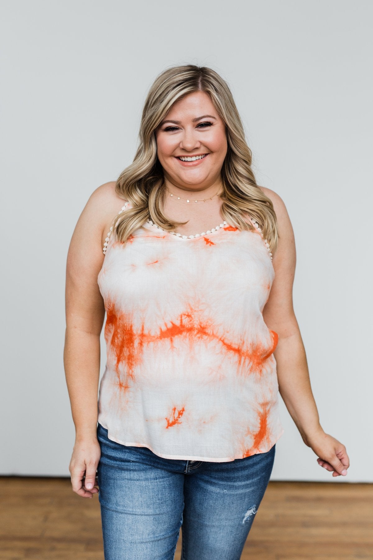 Sparks Fly Tie Dye Tank Top- Orange & Ivory