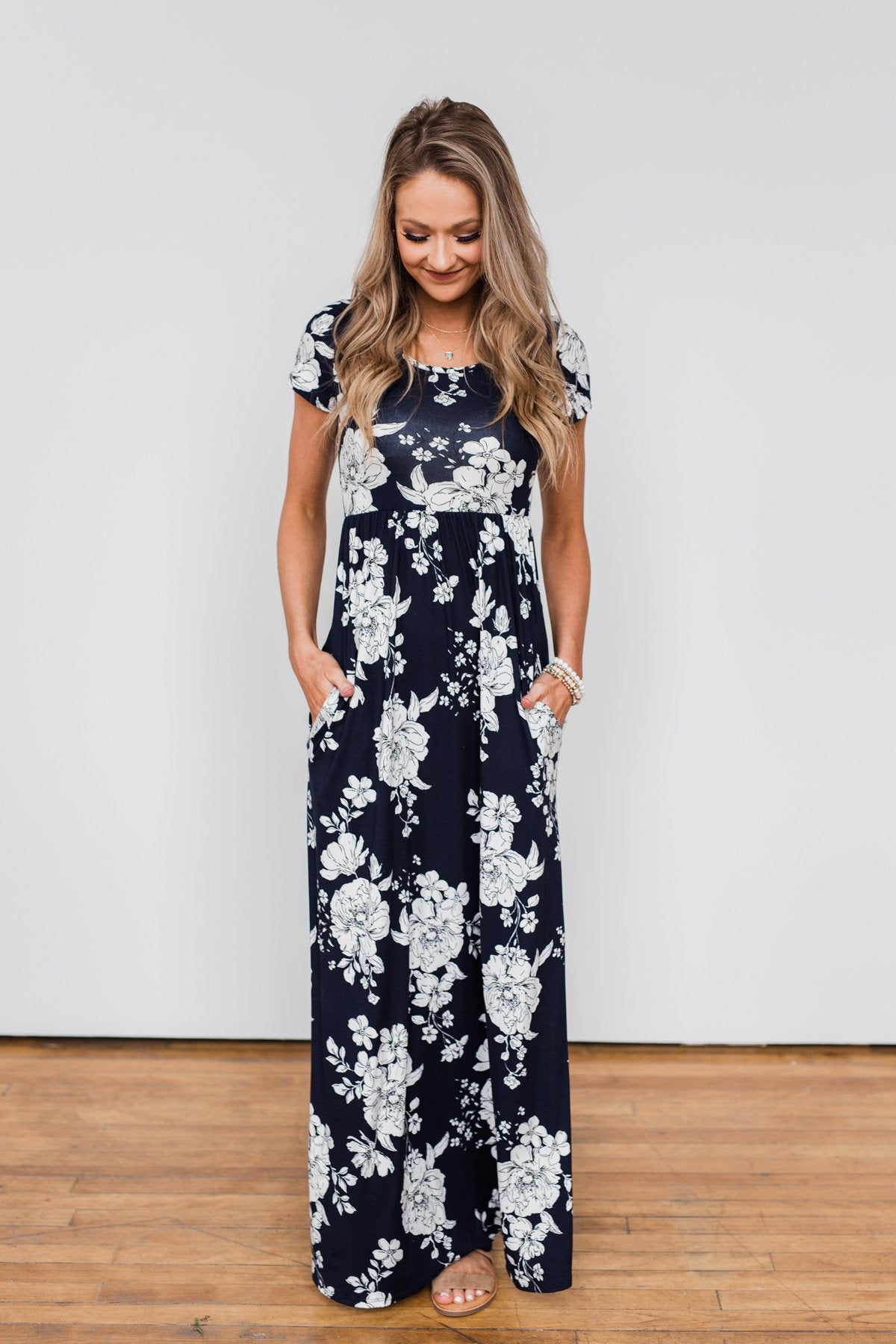 Begin With You Floral Maxi Dress- Navy