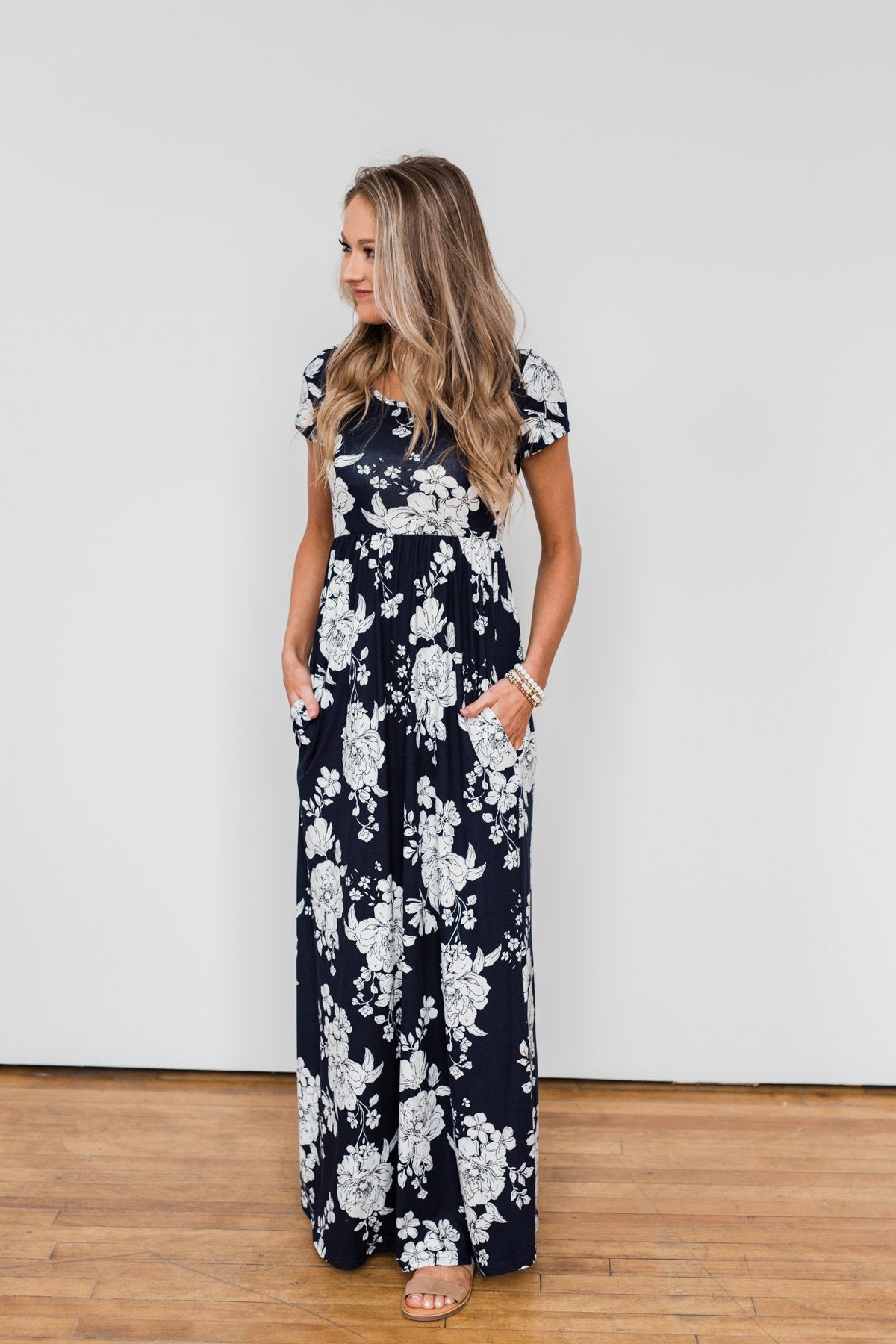 Begin With You Floral Maxi Dress- Navy