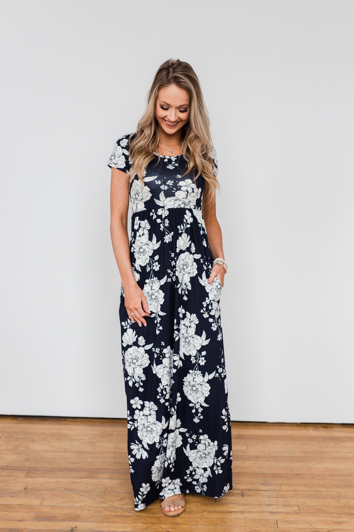 Begin With You Floral Maxi Dress- Navy