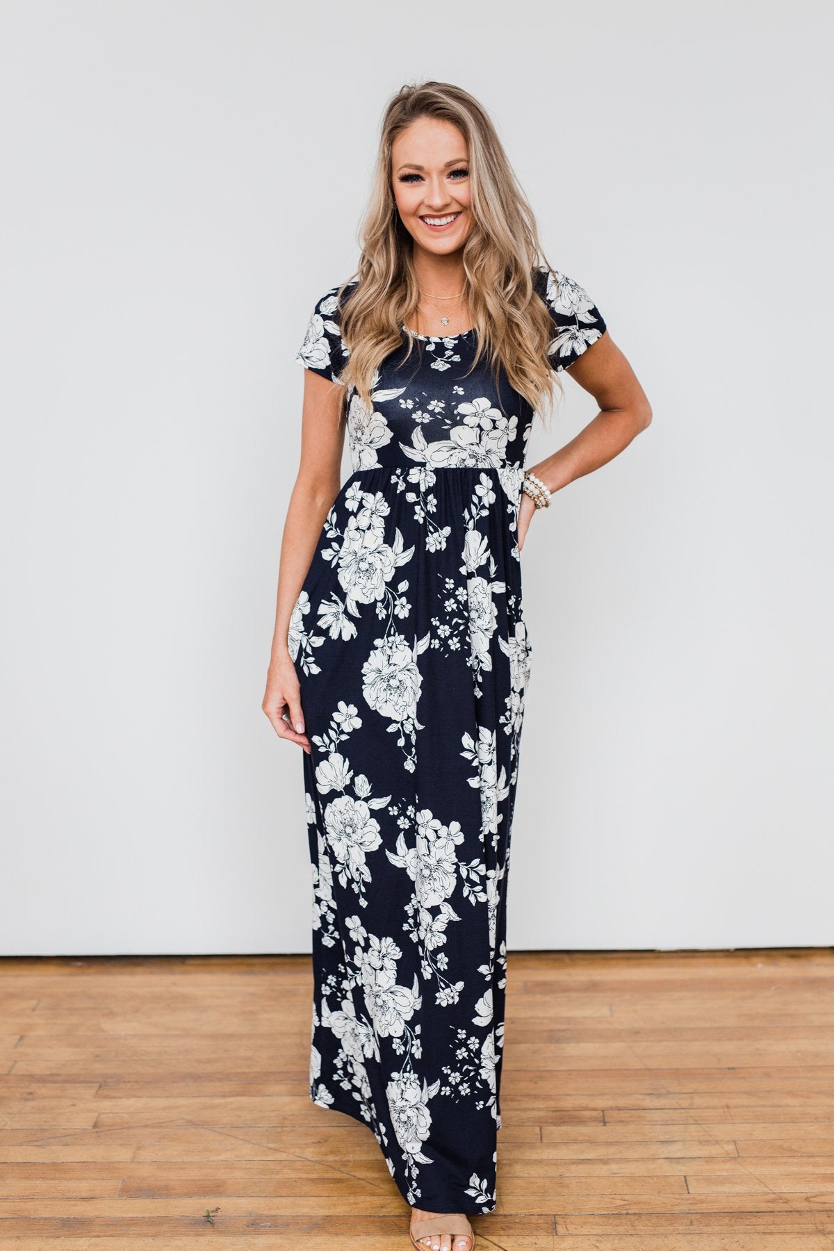Begin With You Floral Maxi Dress- Navy
