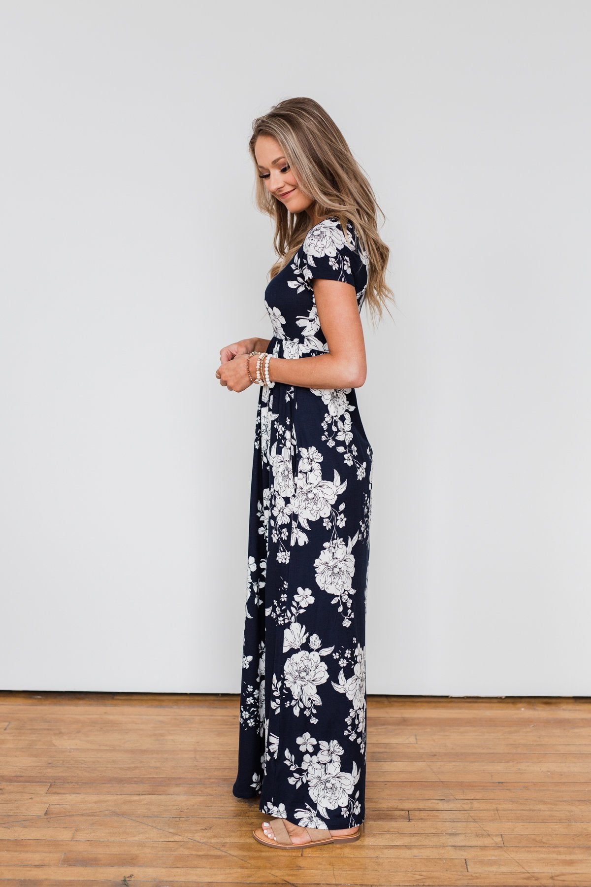 Begin With You Floral Maxi Dress- Navy