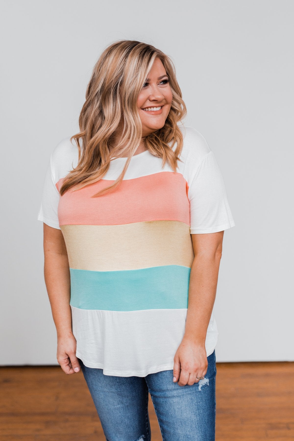 Day By Day Color Block Top- Coral, Yellow, & Blue