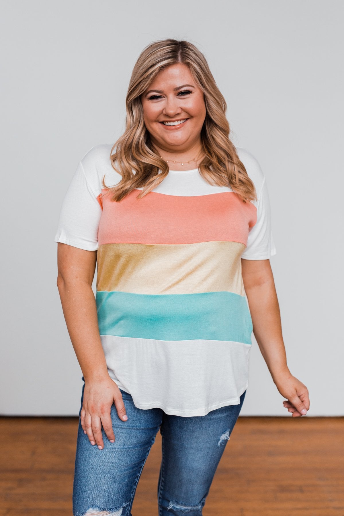 Day By Day Color Block Top- Coral, Yellow, & Blue