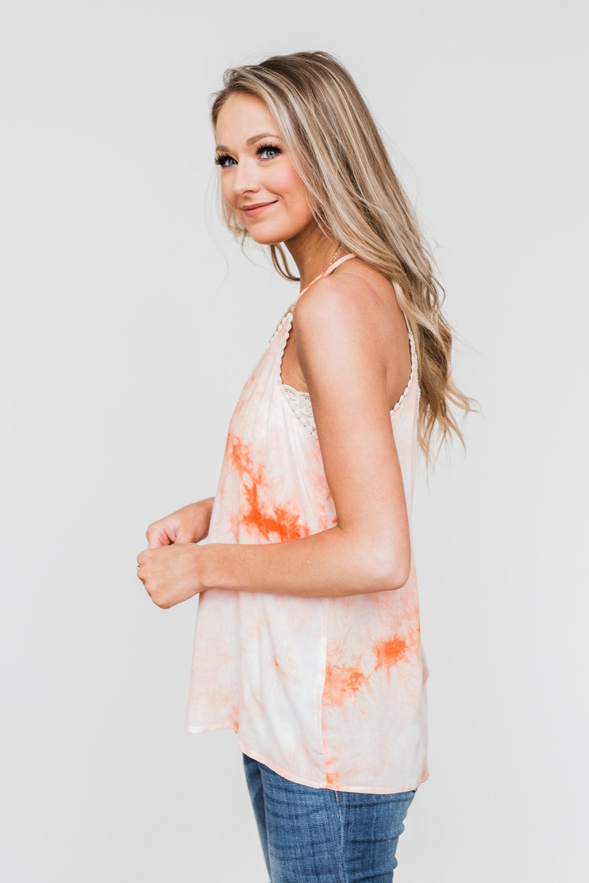 Sparks Fly Tie Dye Tank Top- Orange & Ivory