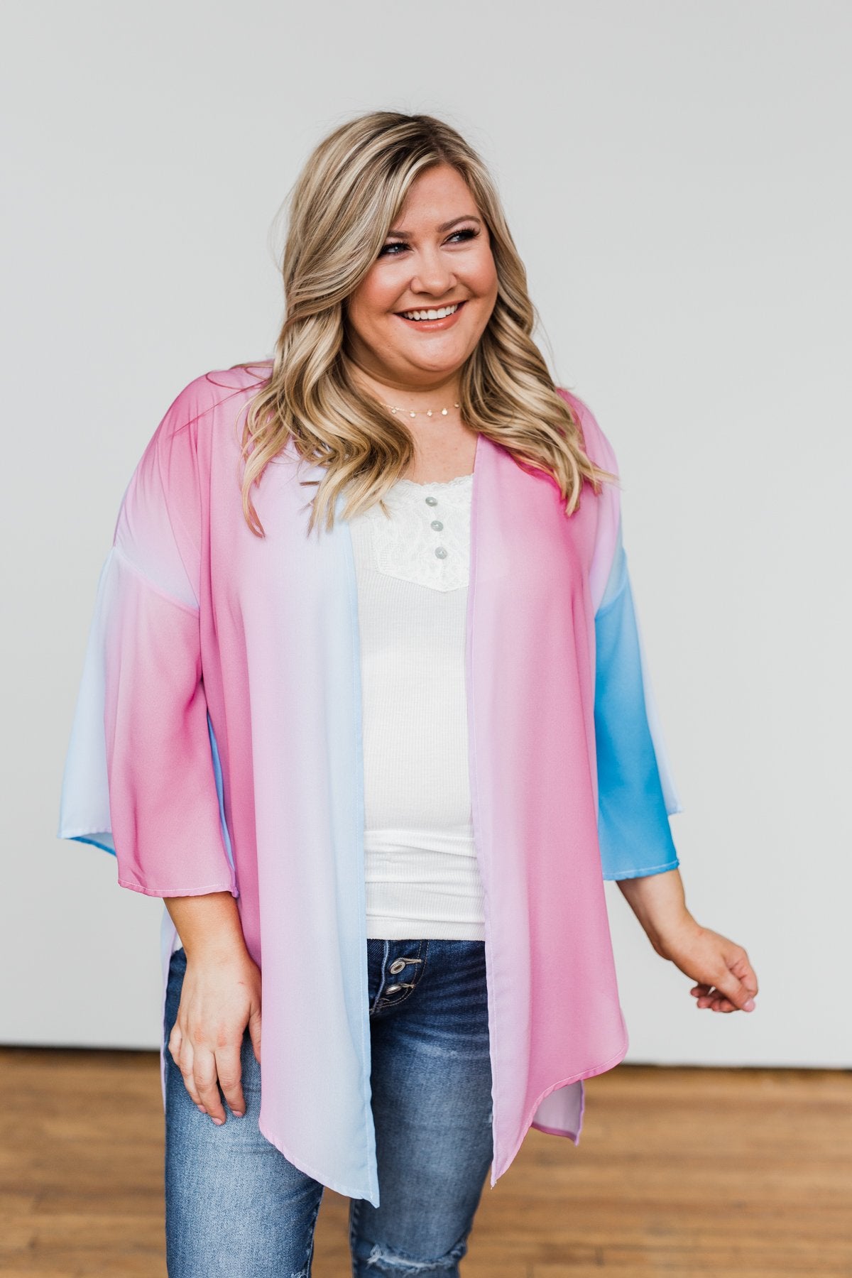 Memories Of Us Colorful Kimono- Blue & Pink