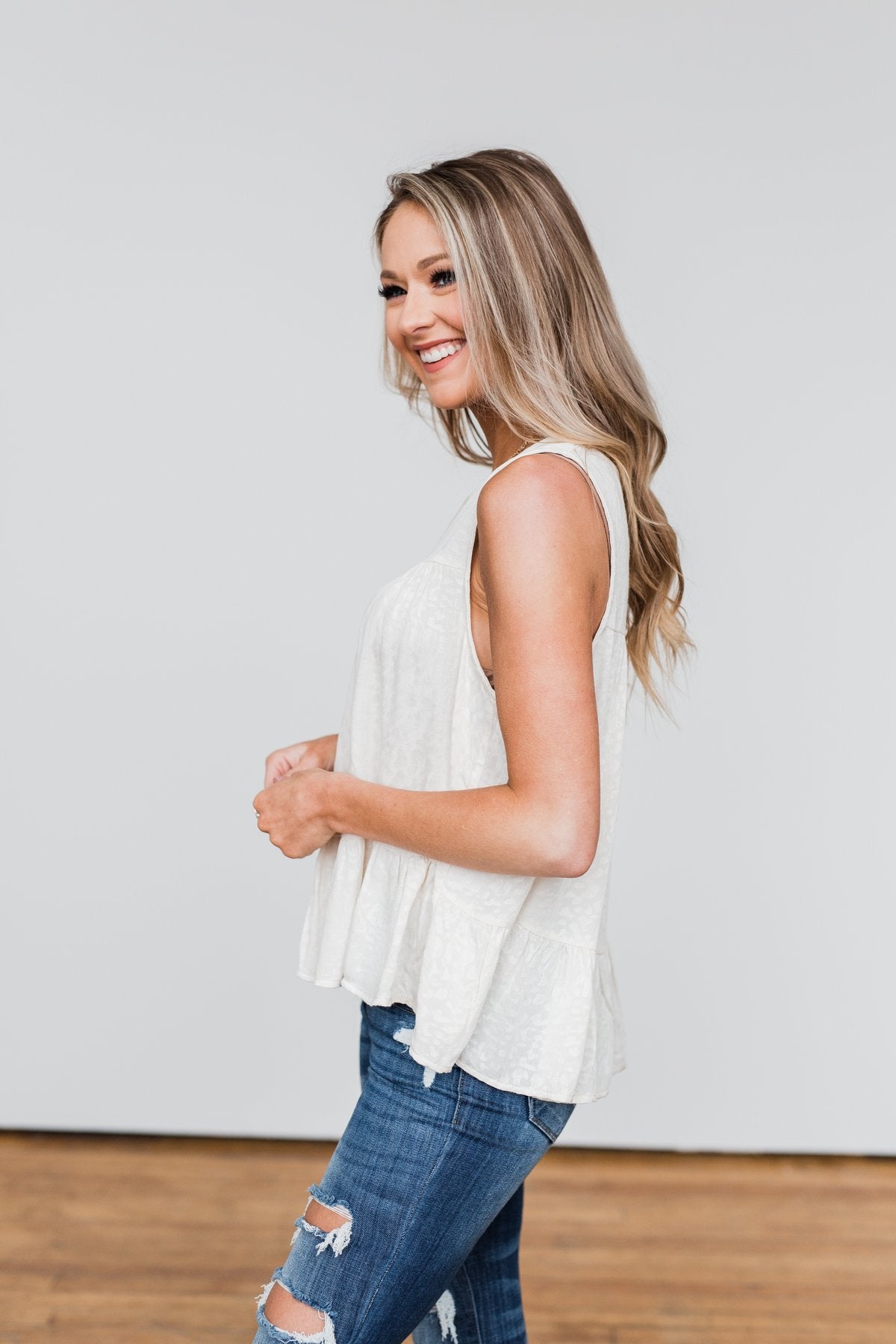 Beautiful Beginnings Leopard Tank Top- Cream