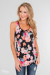 A Coral Floral Summer Tank- Black