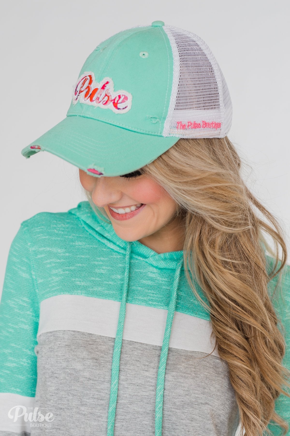 Pulse Distressed Ball Cap- Turquoise