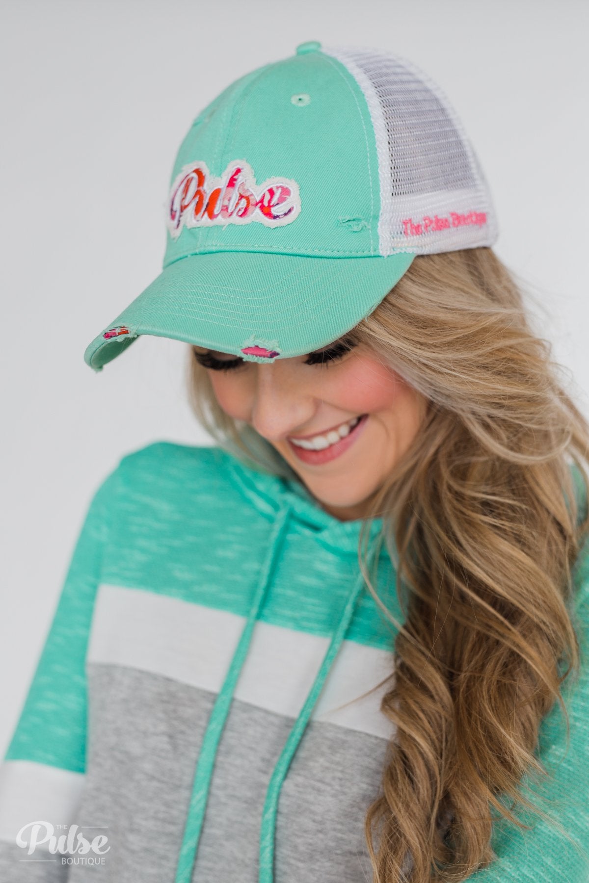 Pulse Distressed Ball Cap- Turquoise