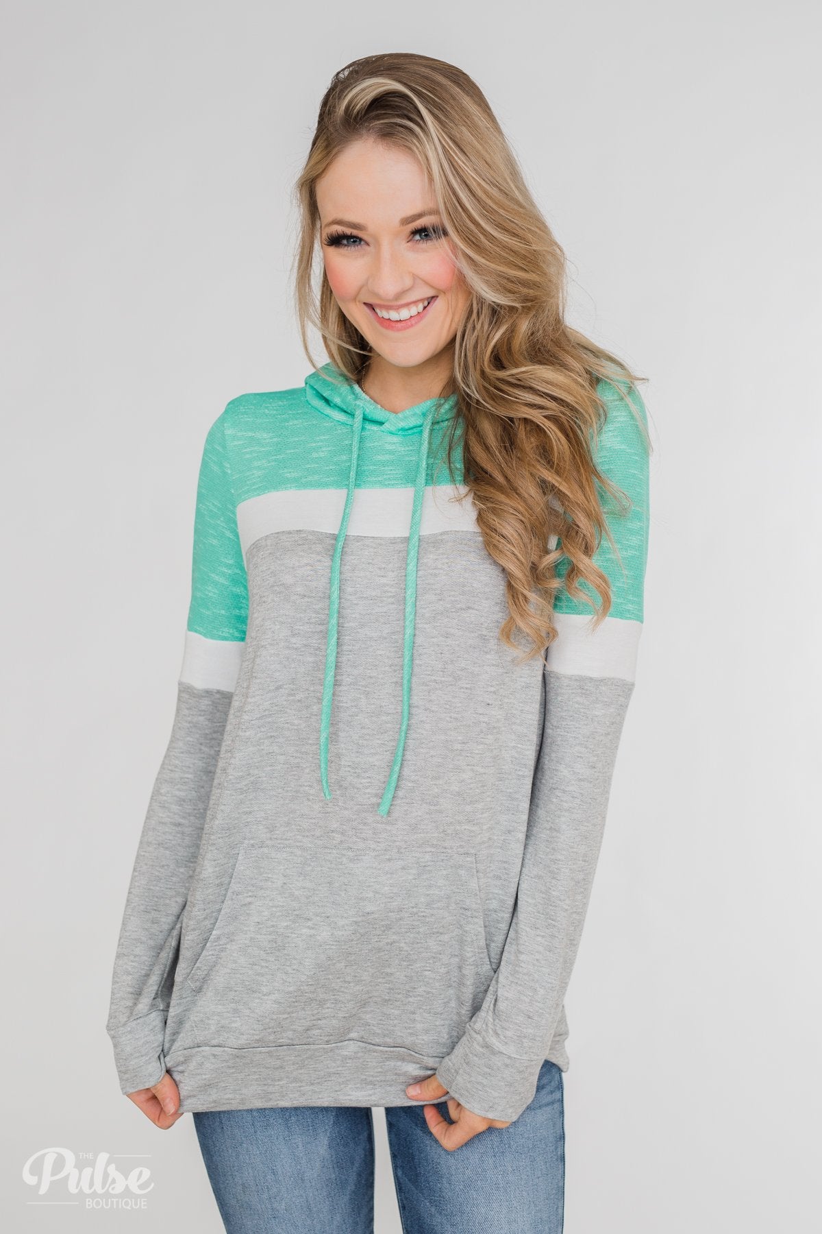 All Of My Days Color Block Hoodie- Teal
