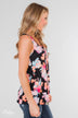 A Coral Floral Summer Tank- Black