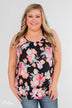 A Coral Floral Summer Tank- Black