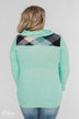 Touch of Plaid Pullover & Button Top - Mint