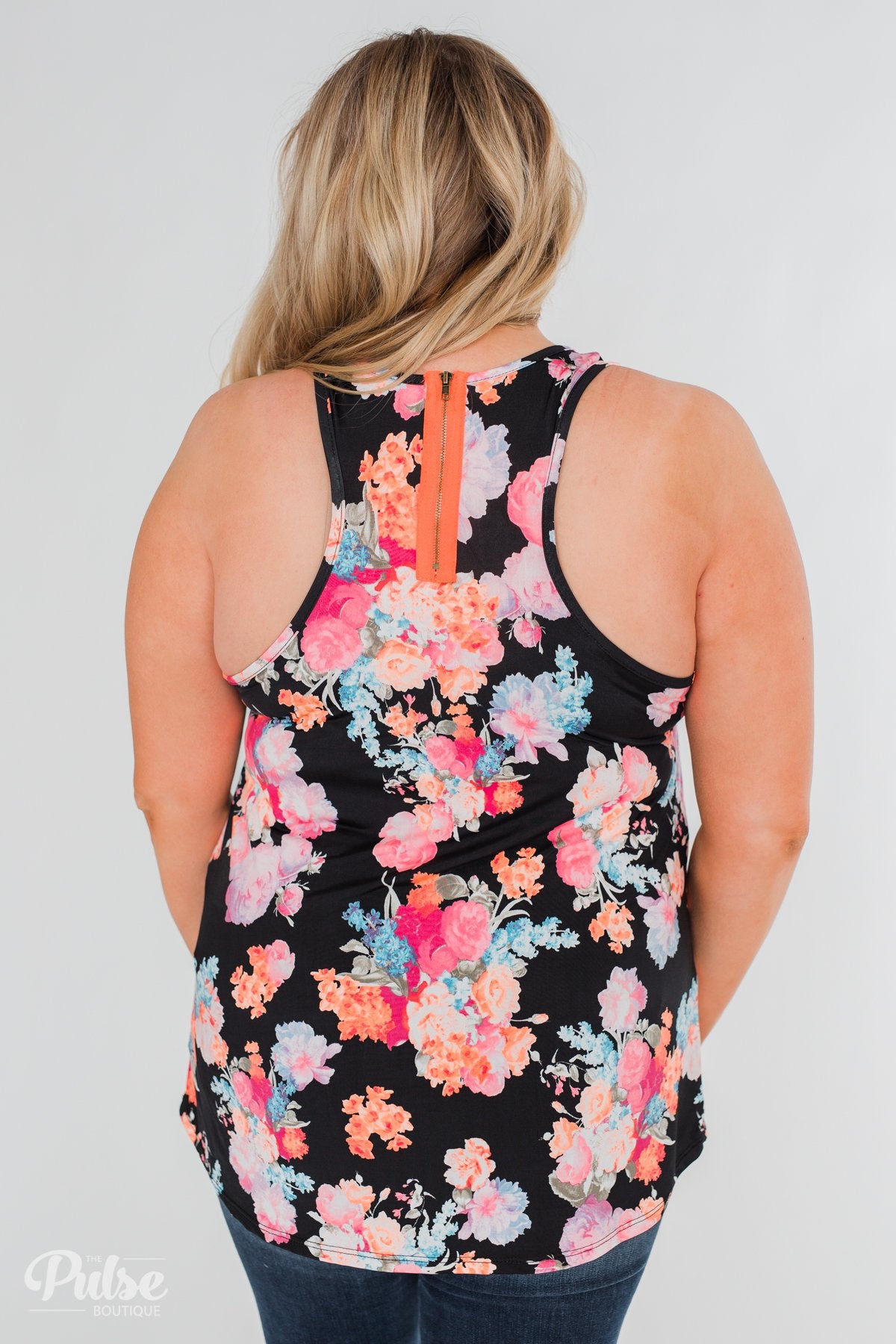 A Coral Floral Summer Tank- Black