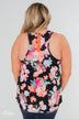 A Coral Floral Summer Tank- Black