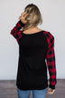Fireside Kisses Black & Buffalo Plaid Top