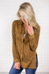 Tan Suede Button Up Top
