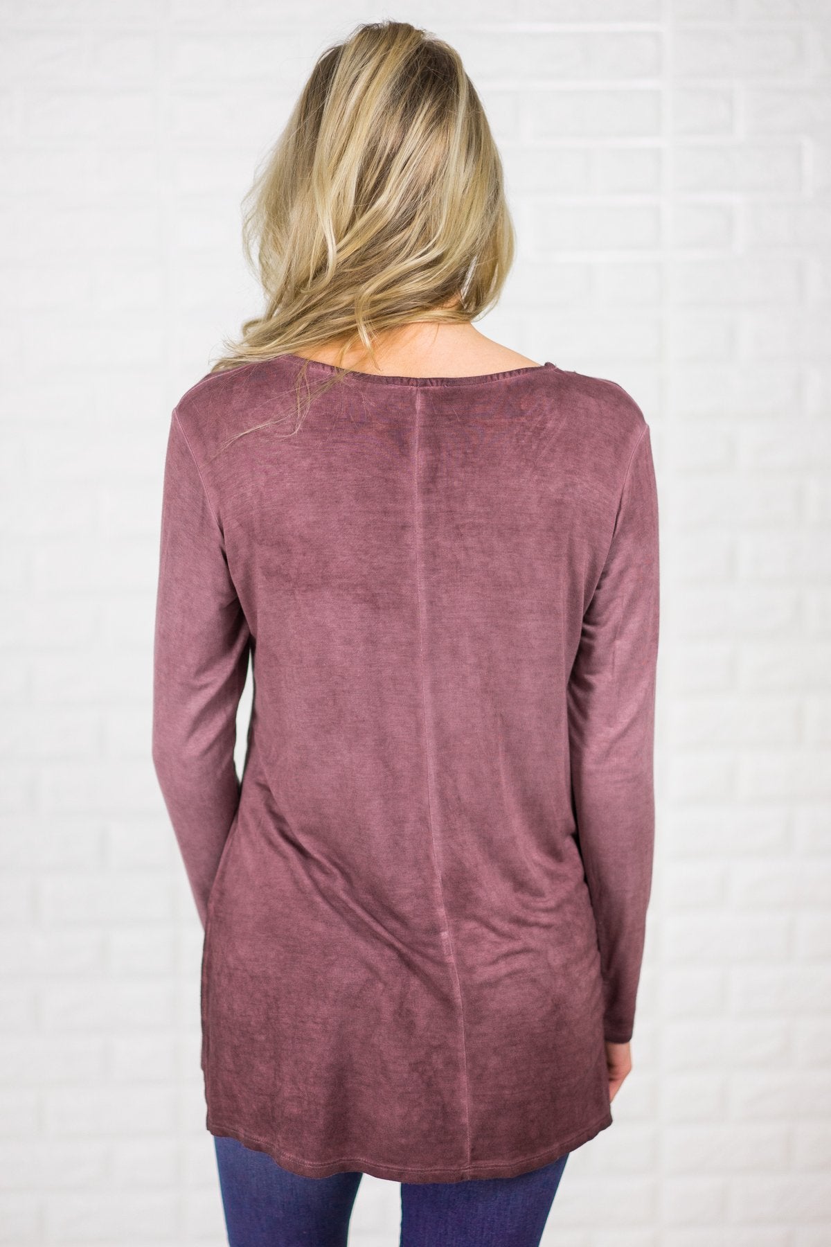 Plum Lace Up Long Sleeve Top