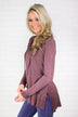 Plum Lace Up Long Sleeve Top