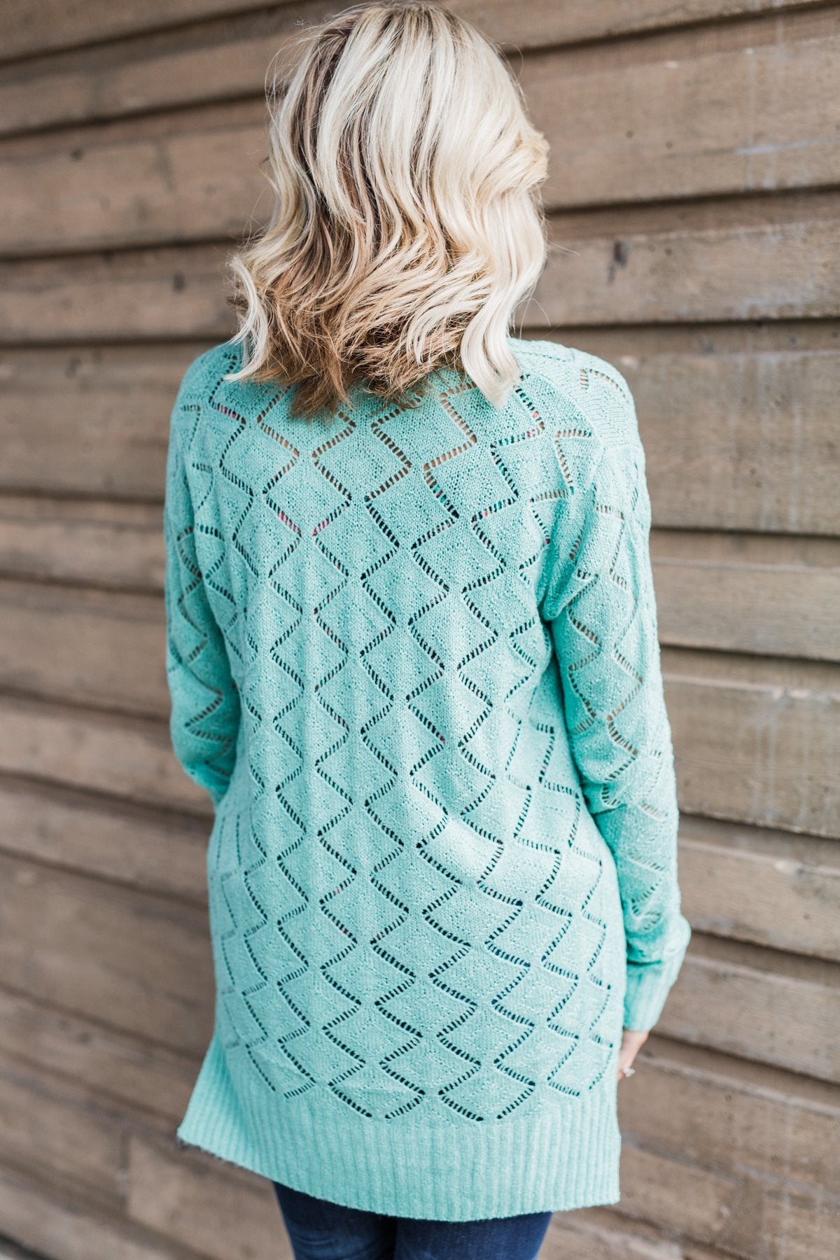 Knit Pointelle Cardigan - Teal