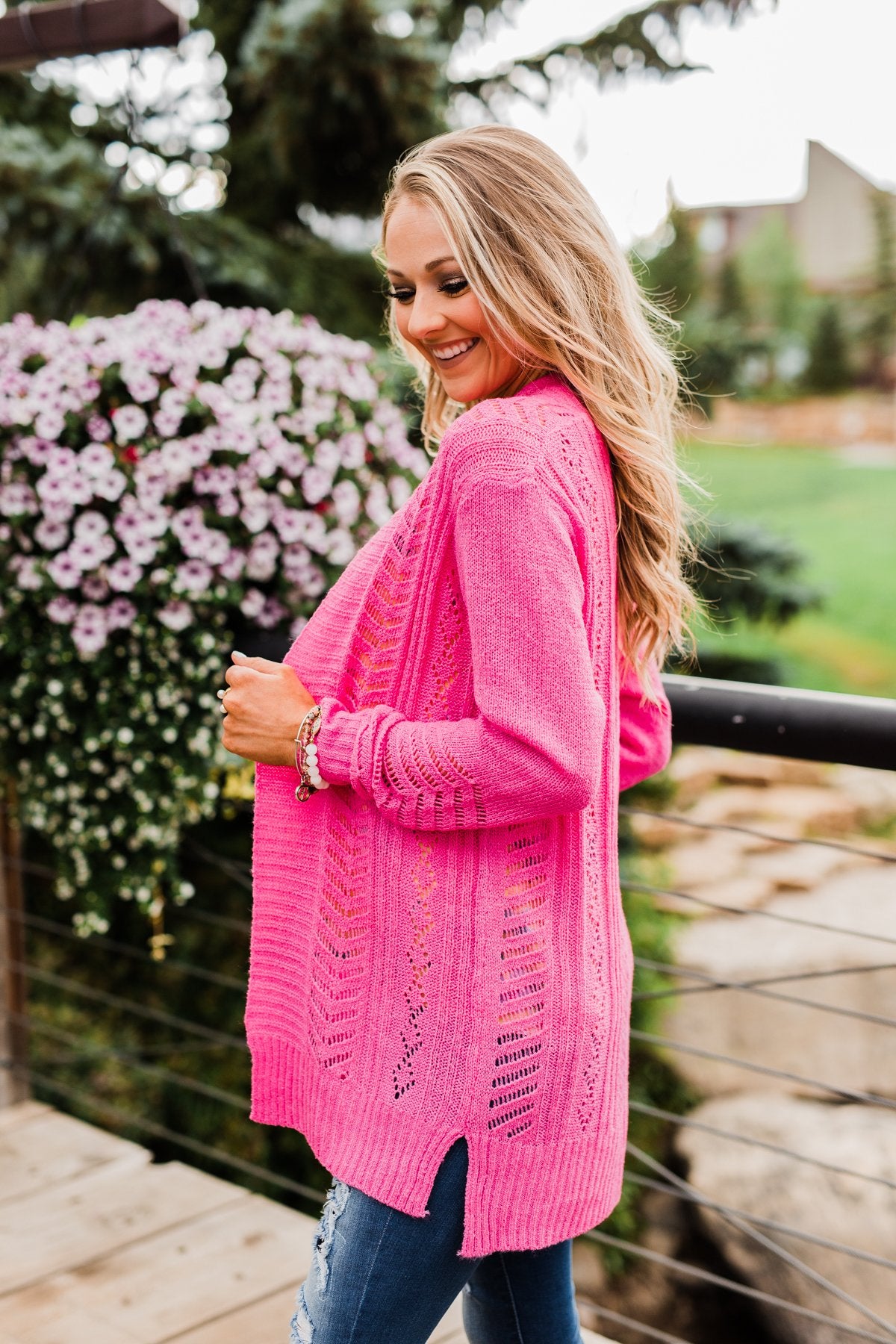 Open Front Pointelle Cardigan- Pink – The Pulse Boutique