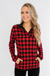 'Tis The Season 1/4 Button Pullover- Buffalo Plaid