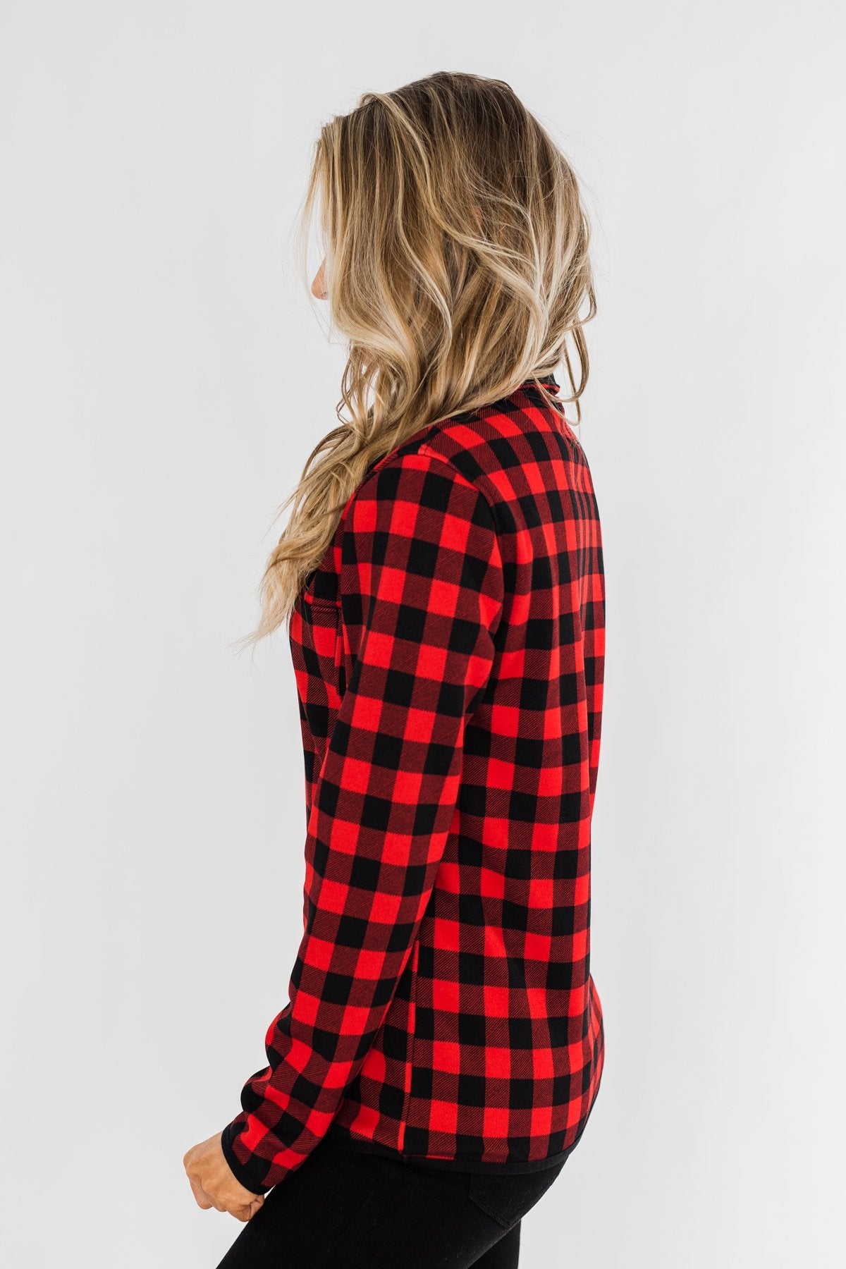 'Tis The Season 1/4 Button Pullover- Buffalo Plaid