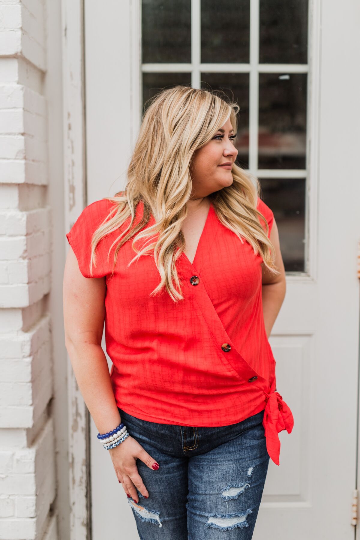 Amazed By You Button & Tie Top- Scarlet Red