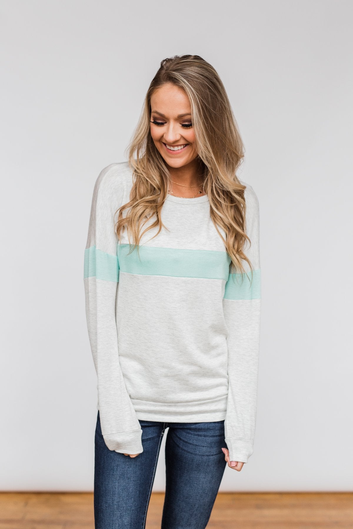 Including You & Me Long Sleeve Top- Mint