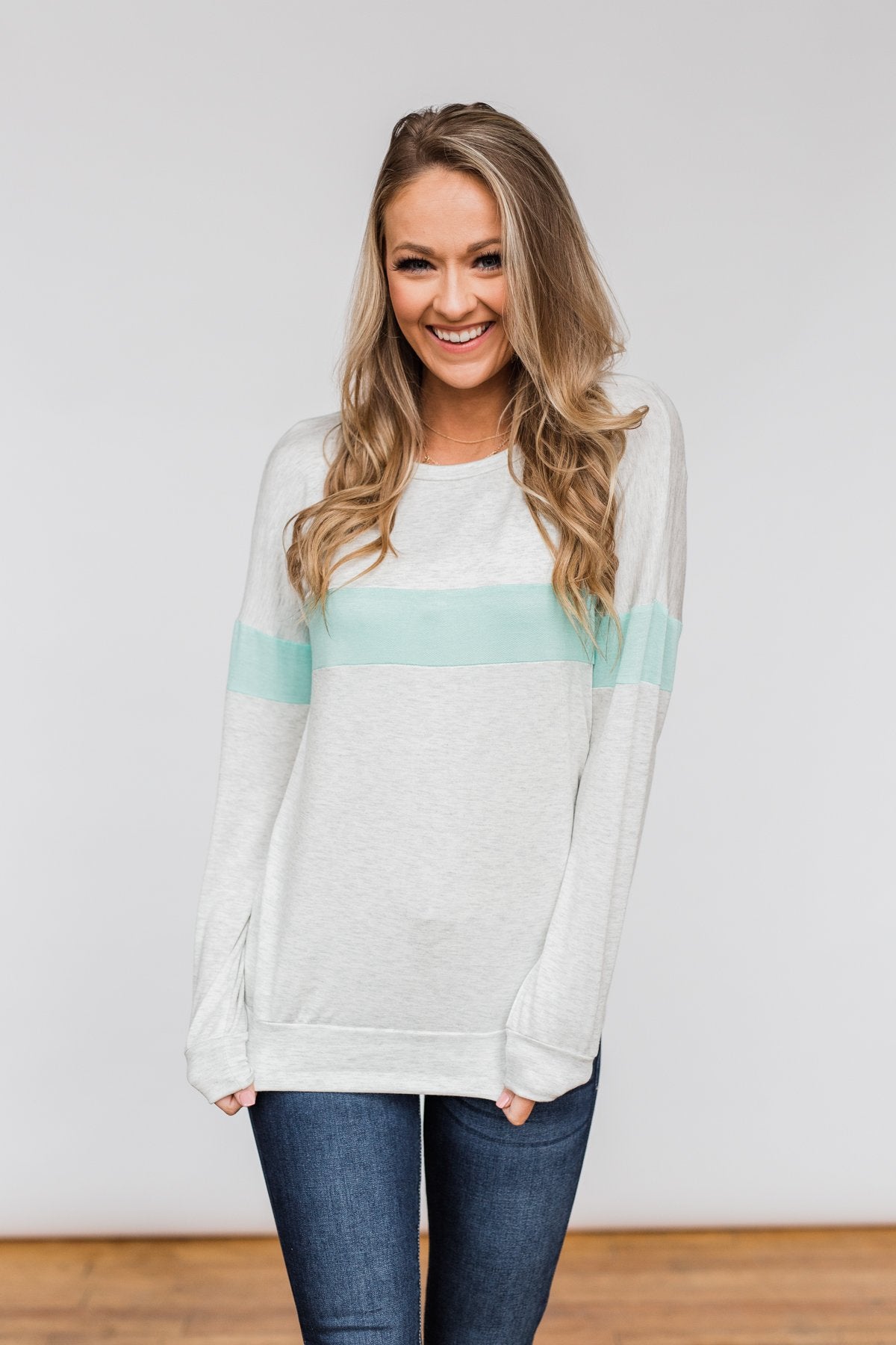 Including You & Me Long Sleeve Top- Mint