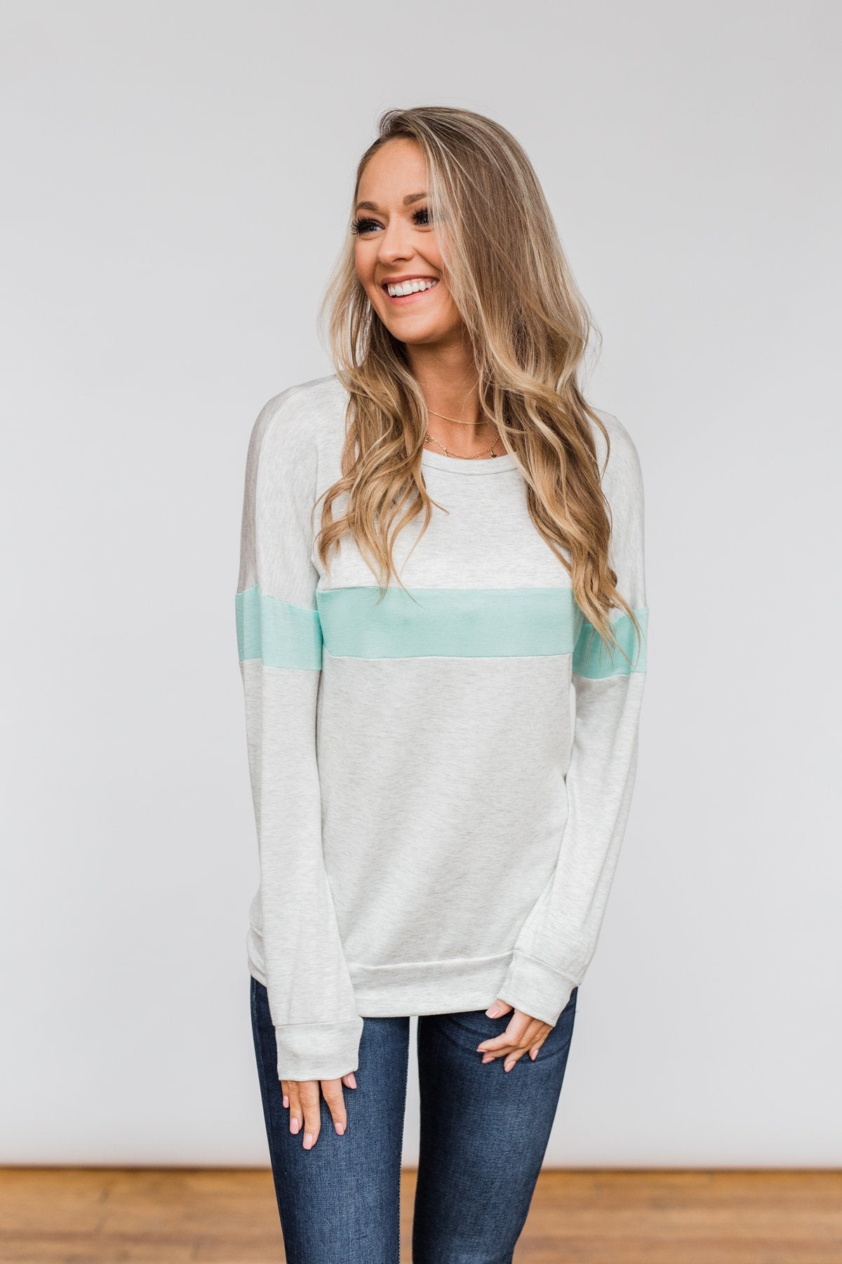 Including You & Me Long Sleeve Top- Mint