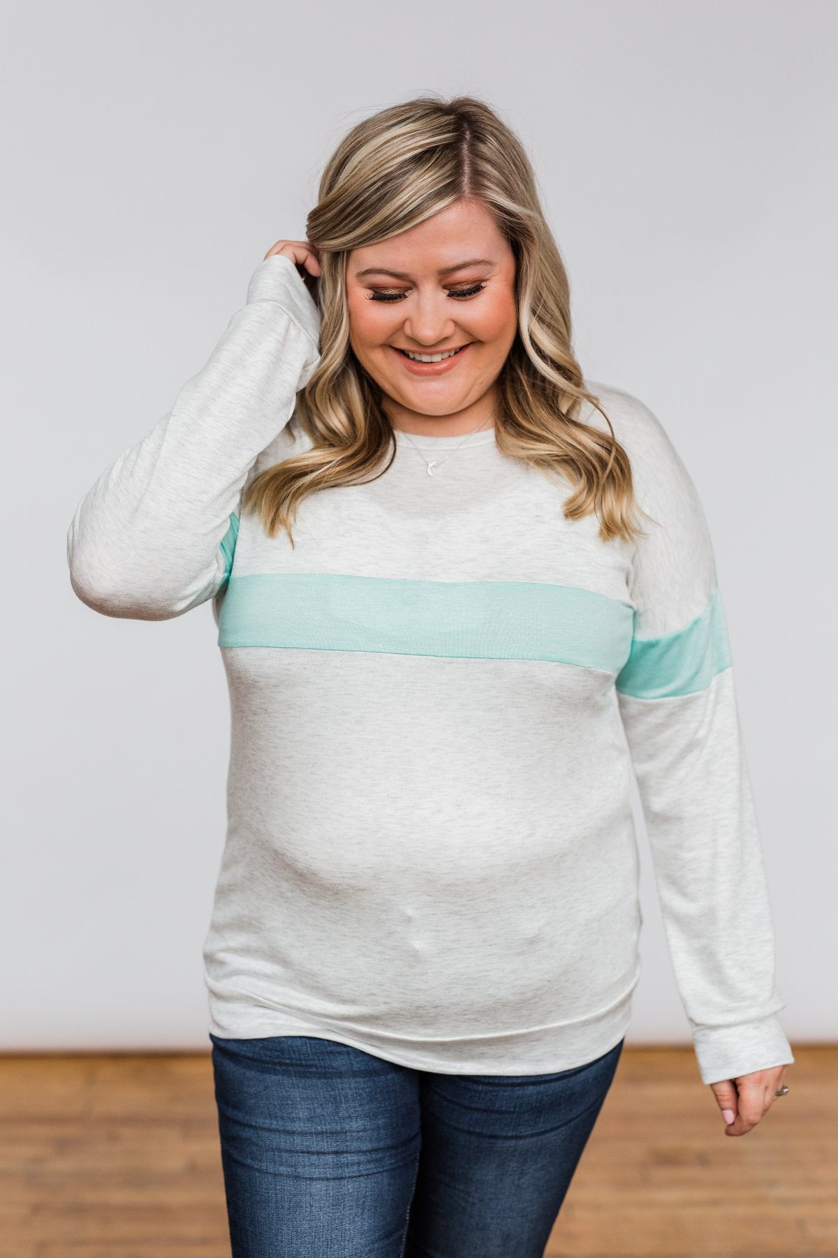 Including You & Me Long Sleeve Top- Mint