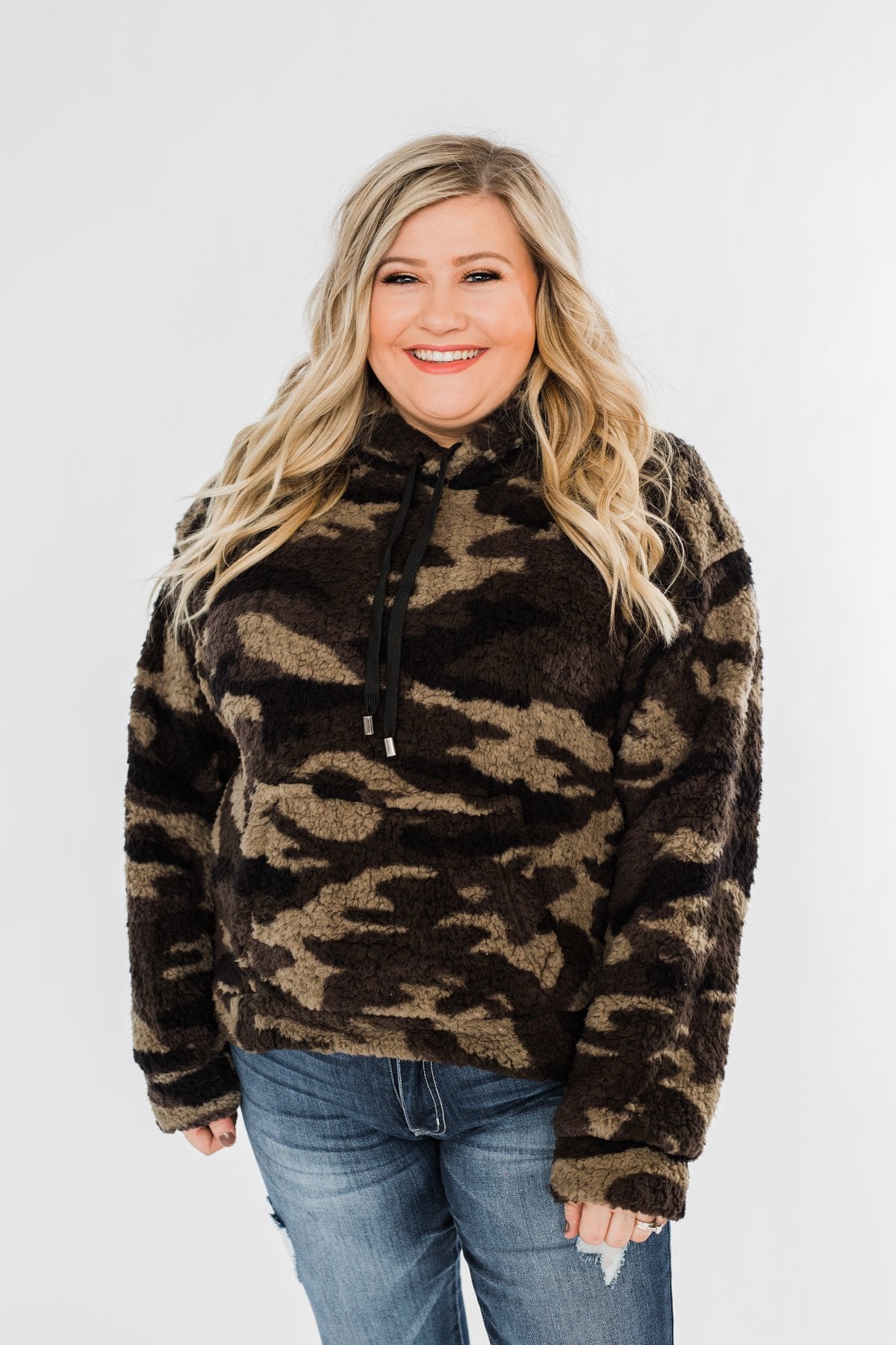 Womens camo top sherpa pullover