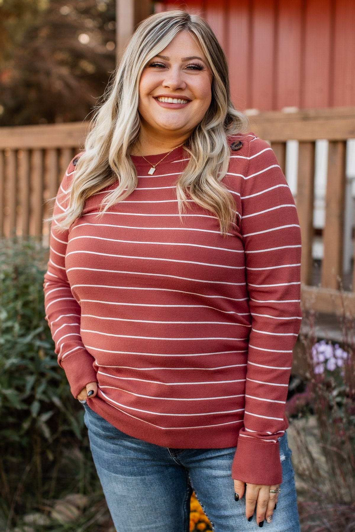 Grateful For You Striped Sweater- Rust