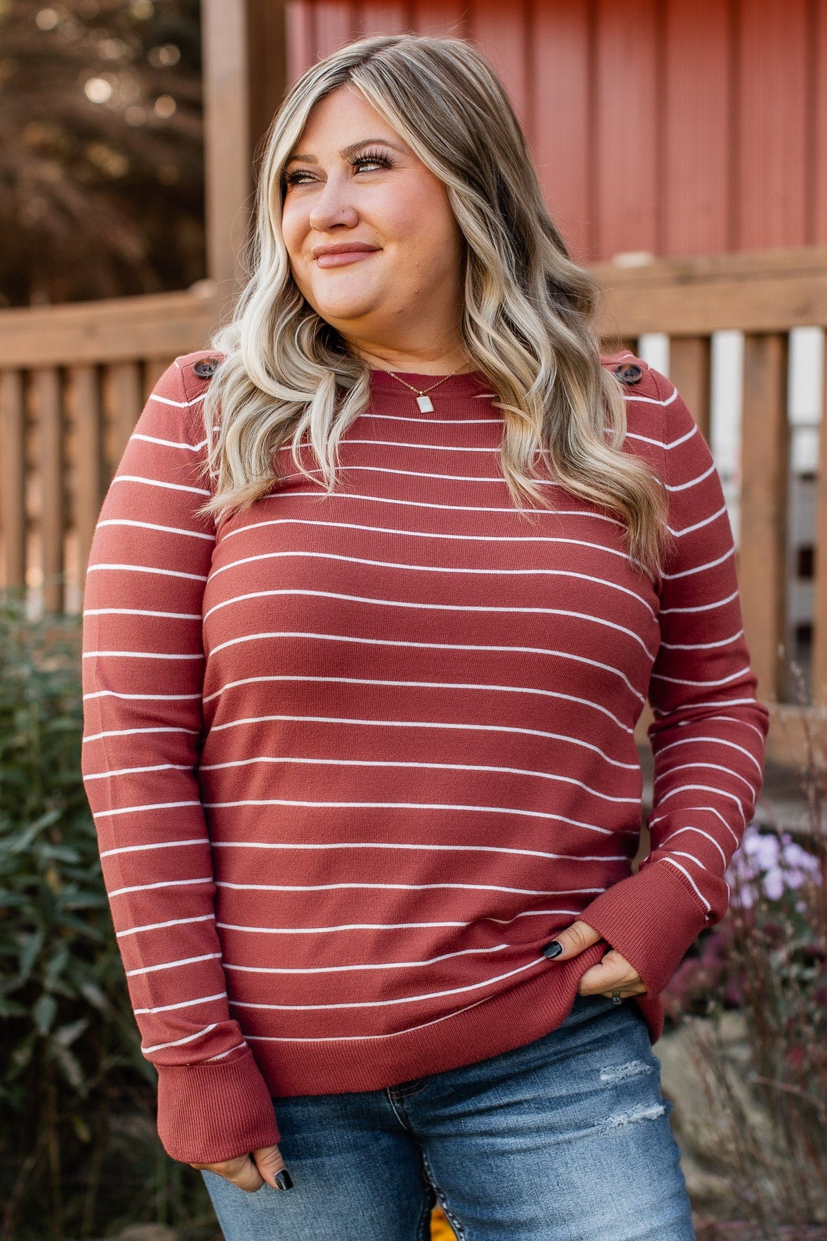 Grateful For You Striped Sweater- Rust