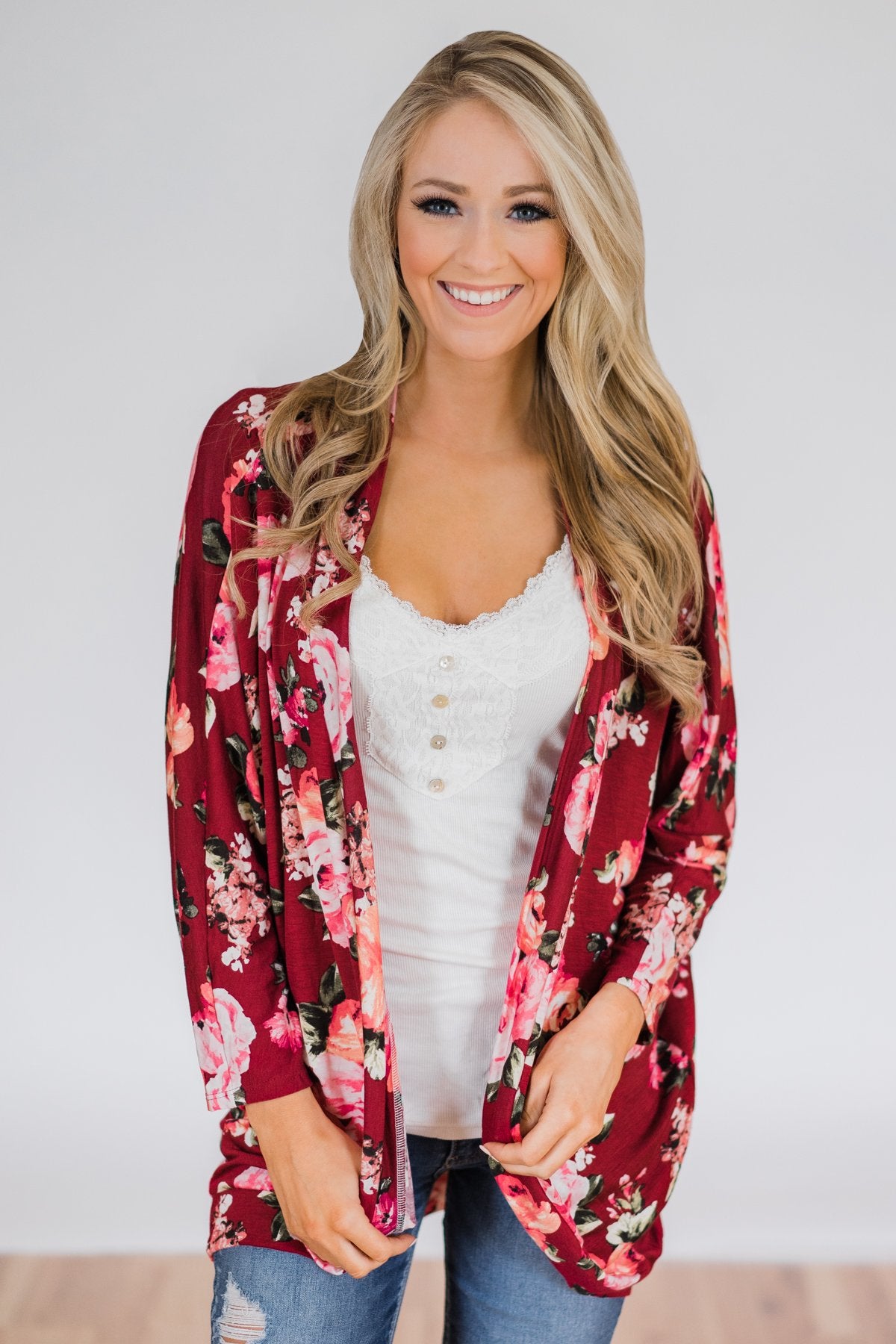 Can't Help Falling in Love Floral Cardigan- Candy Apple