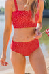 Poolside Perfection Mid-Rise Swim Bottoms- Red