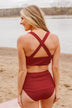 Just Keep Swimming Ribbed Knit Swim Top- Red