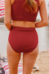 Sandy Shores Ribbed Knit Swim Bottoms- Red