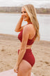 Just Keep Swimming Ribbed Knit Swim Top- Red