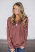 Cozy in Lace Sweater ~ Rust Red