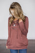 Cozy in Lace Sweater ~ Rust Red