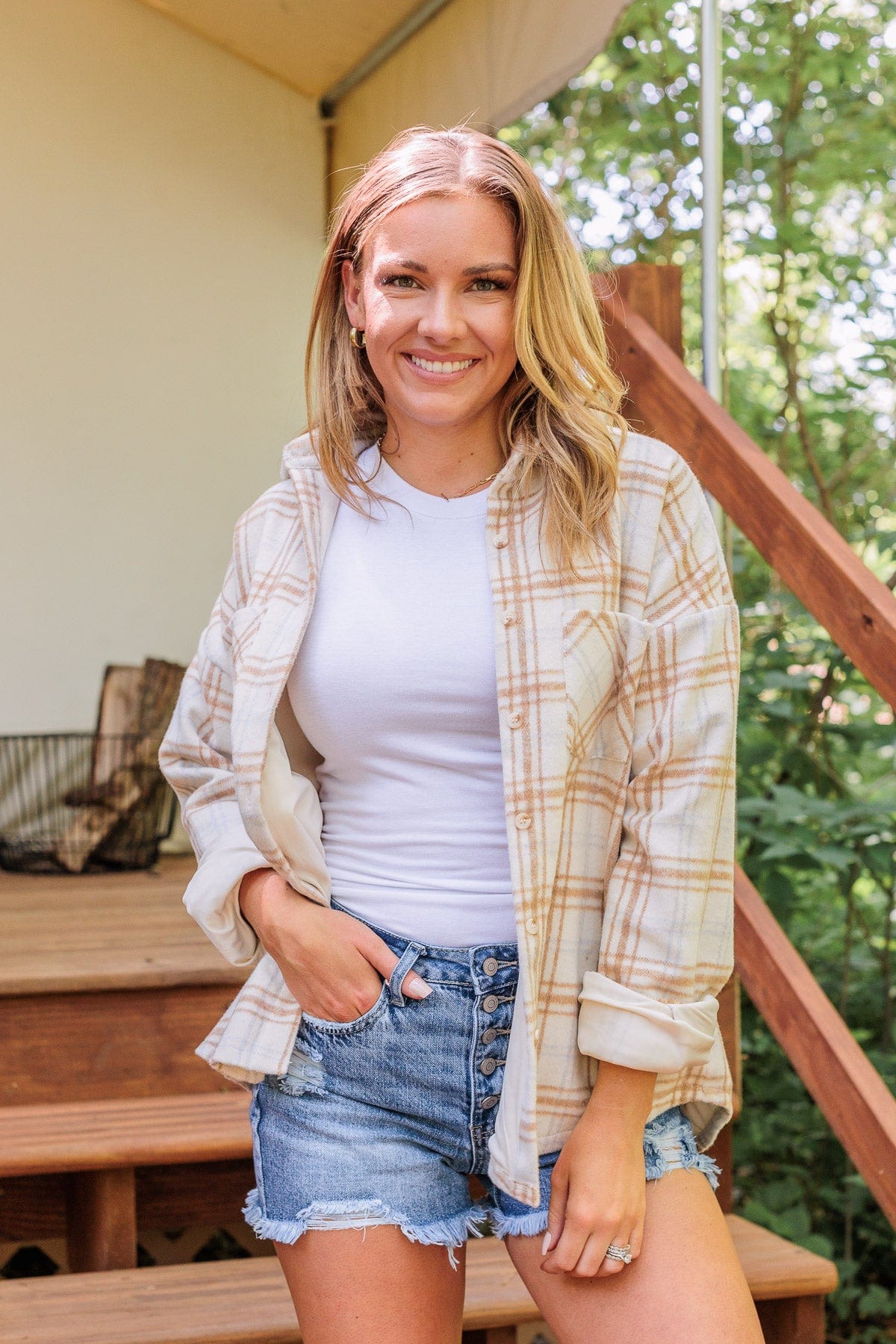 Happiest Of All Plaid Jacket- Cream & Taupe