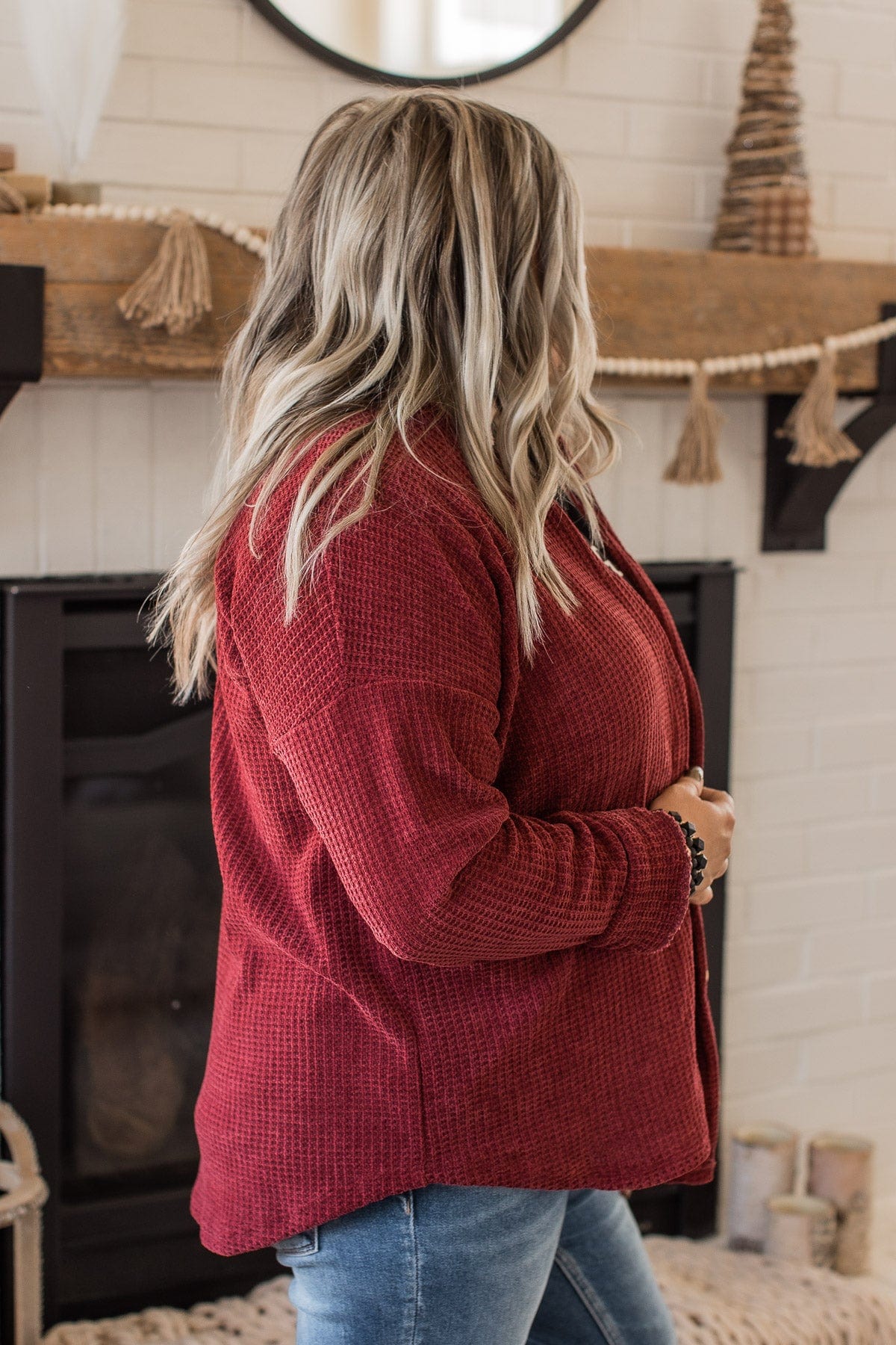 One Step Ahead Knit Button Top- Burgundy