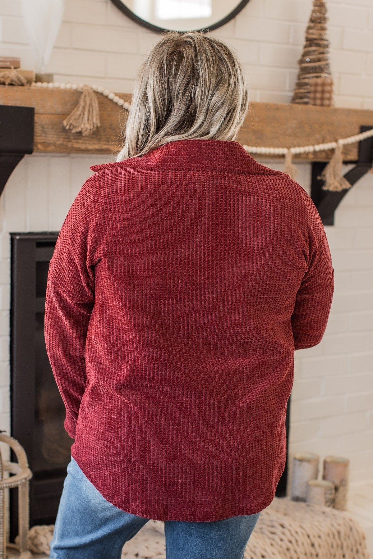 One Step Ahead Knit Button Top- Burgundy