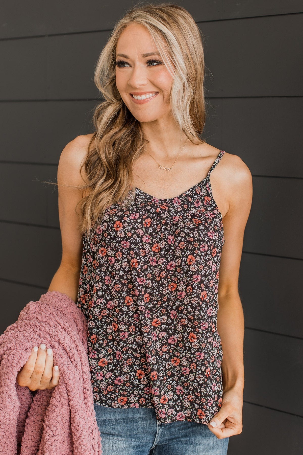 Lost In The Flowers Tank Top- Black & Pink