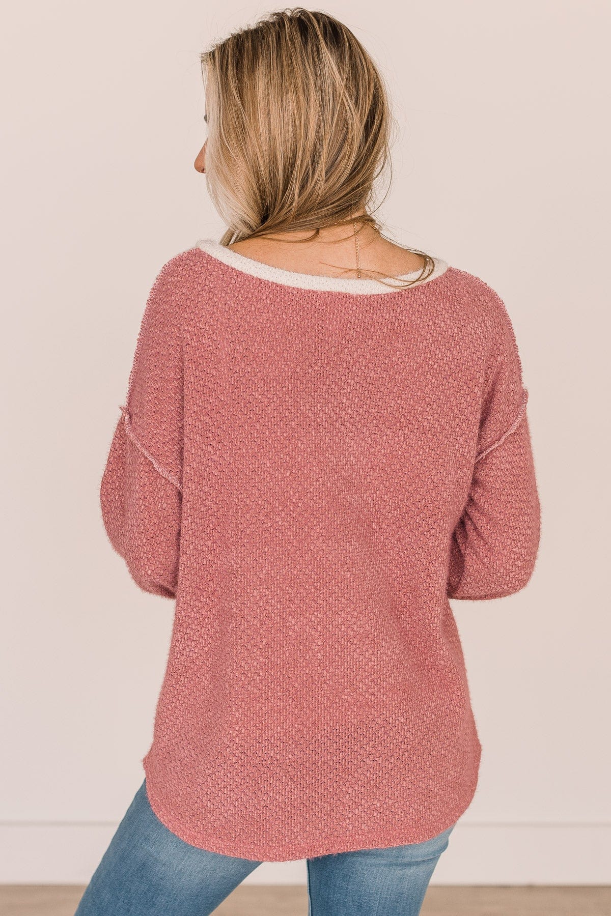 Take Your Chance Button Knit Top- Ivory & Dusty Rose