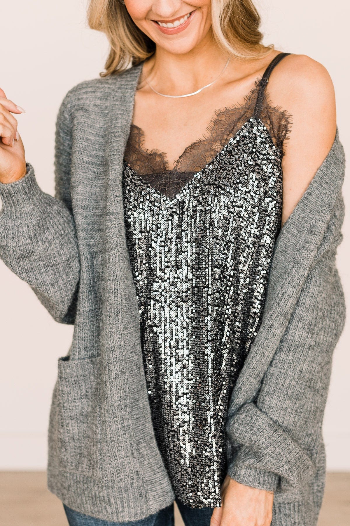 Walking Into Winter Plush Knit Cardigan- Charcoal