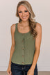 Win Me Over Knit Button Tank Top- Olive